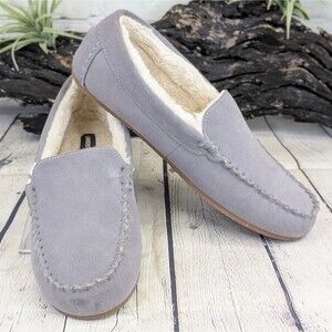 Lands End Women's Fuzzy Lined Suede Moccasin Slippers